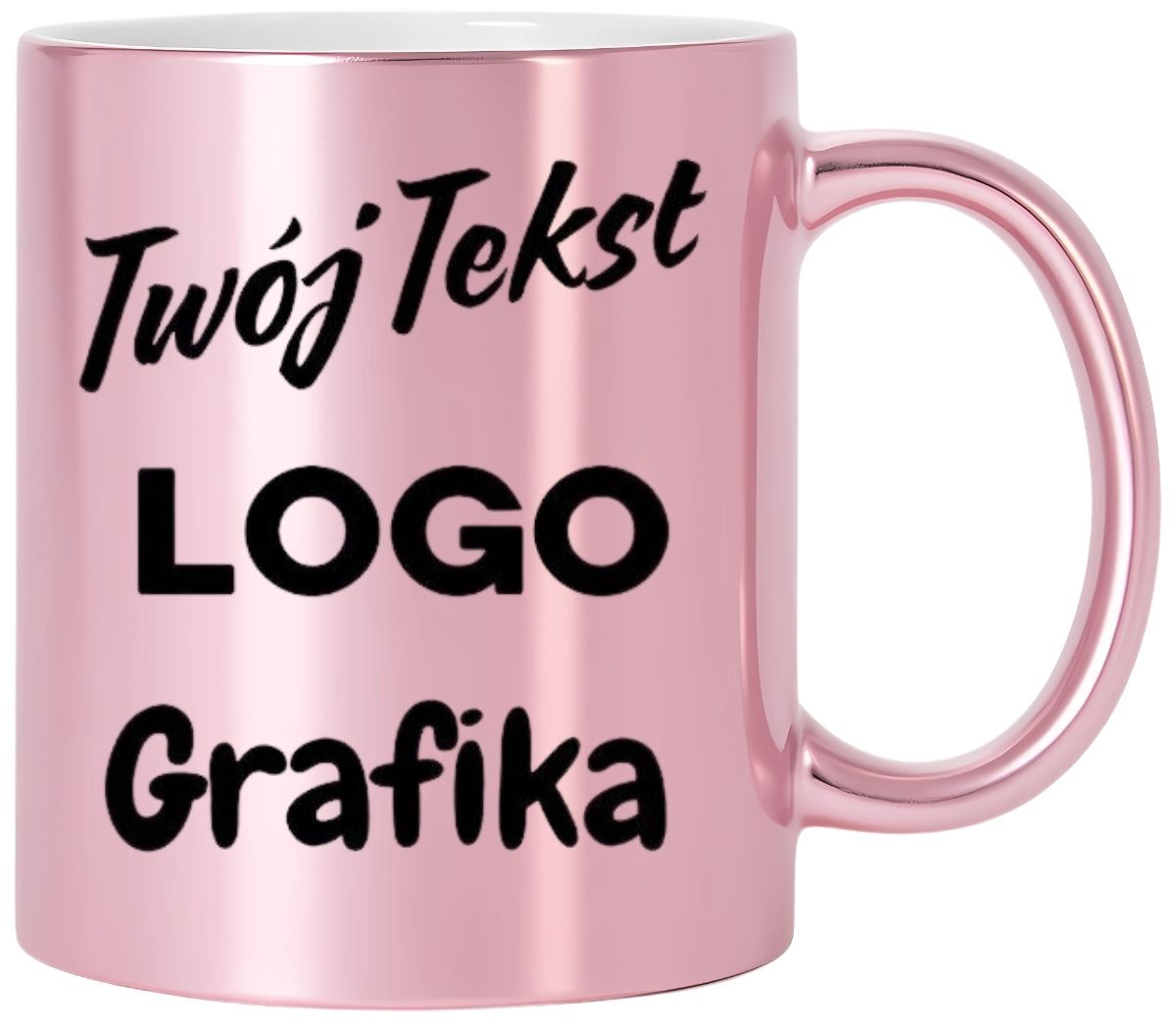 KUBEK RÓŻOWY Z TWOIM NADRUKIEM TEKSTEM GRAFIKĄ LOGO PREZENT REKLAMA