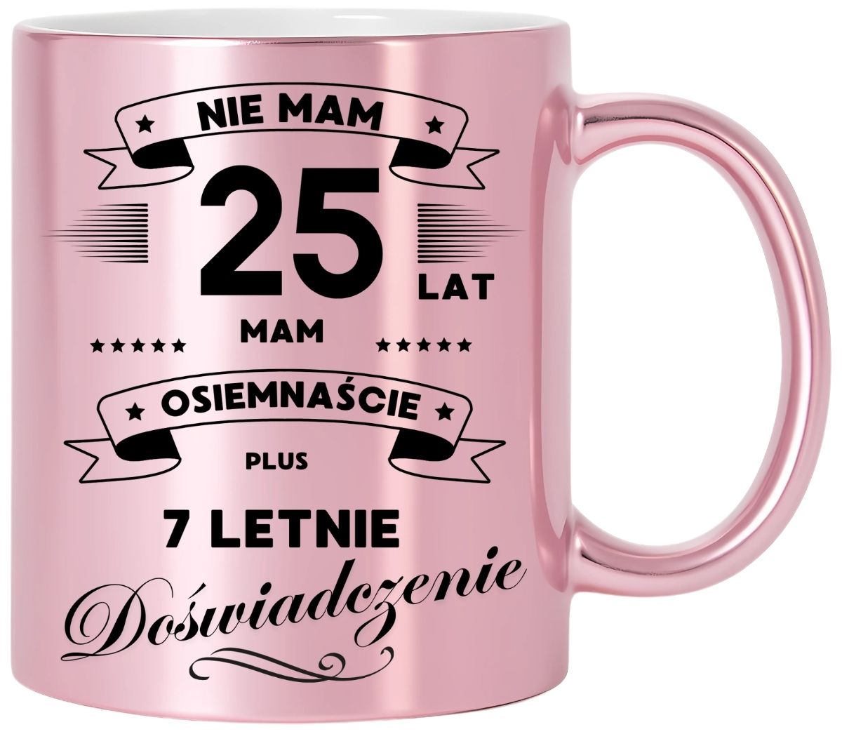 KUBEK RÓŻOWY METALIK PREMIUM PREZENT NA 25 URODZINY ORYGINALNY UPOMINEK