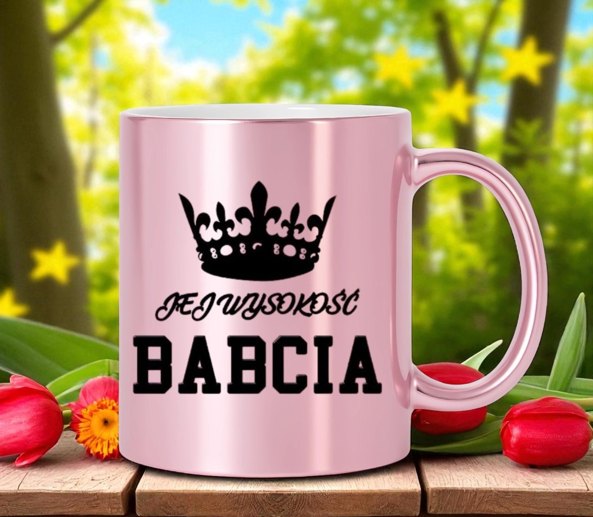 KUBEK RÓŻOWY PREMIUM Z NADRUKIEM BABCIA PREZENT DLA BABCI URODZINY IMIENINY