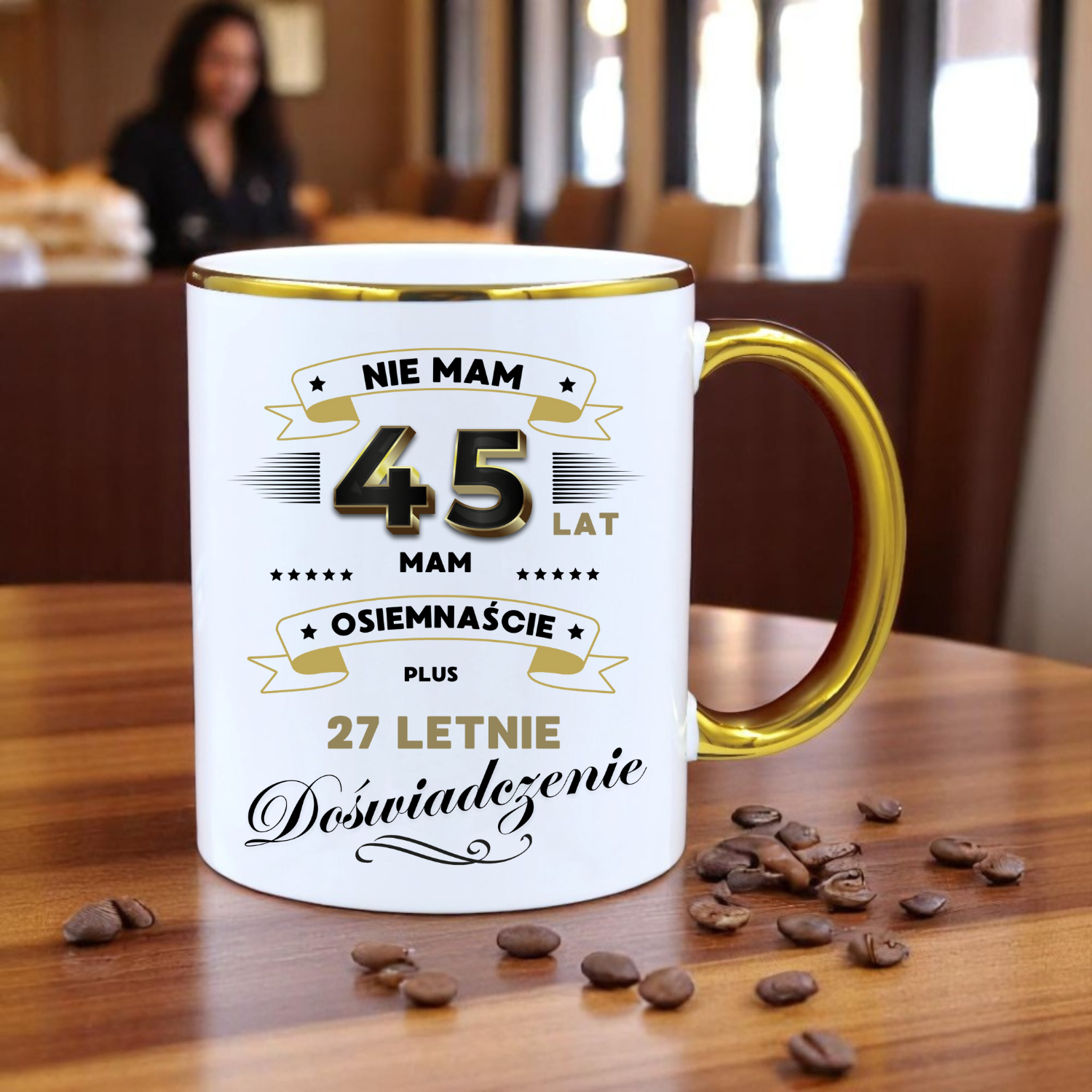 ZESTAW PODUSZKA I PIĘKNY KUBEK ORYGINALNY PREZENT 45 LAT NA URODZINY