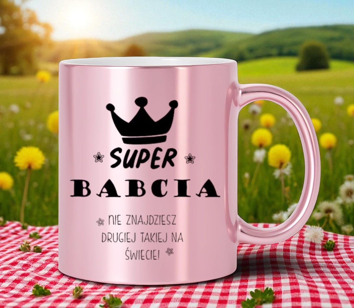 KUBEK RÓŻOWY PREMIUM Z NADRUKIEM BABCIA PREZENT DLA BABCI URODZINY IMIENINY