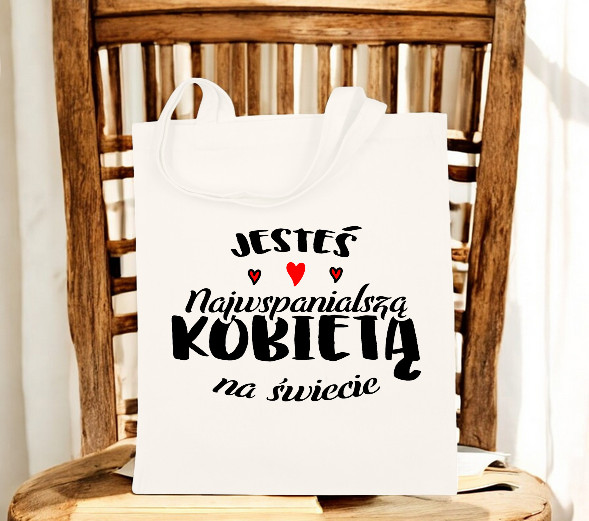 TORBA BAWEŁNIANA PREMIUM NA ZAKUPY Z NADRUKIEM PREZENT DZIEŃ KOBIET