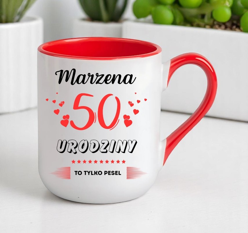 KUBEK PREZENT NA 50 URODZINY KOBIETY KOLEŻANKI MAMY Z DOWOLNYM IMIENIEM