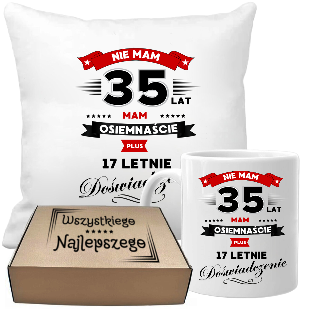 ZESTAW PODUSZKA I KUBEK ORYGINALNY PREZENT 35 LAT NA URODZINY