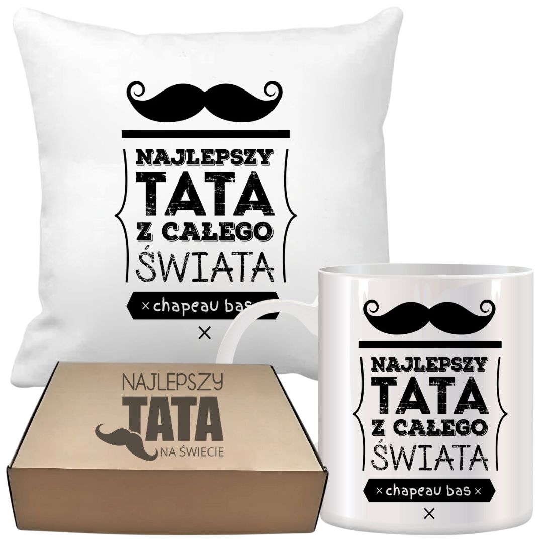 ZESTAW PODUSZKA I KUBEK ORYGINALNY PREZENT DLA TATY TEŚCIA DZIEŃ OJCA TATA