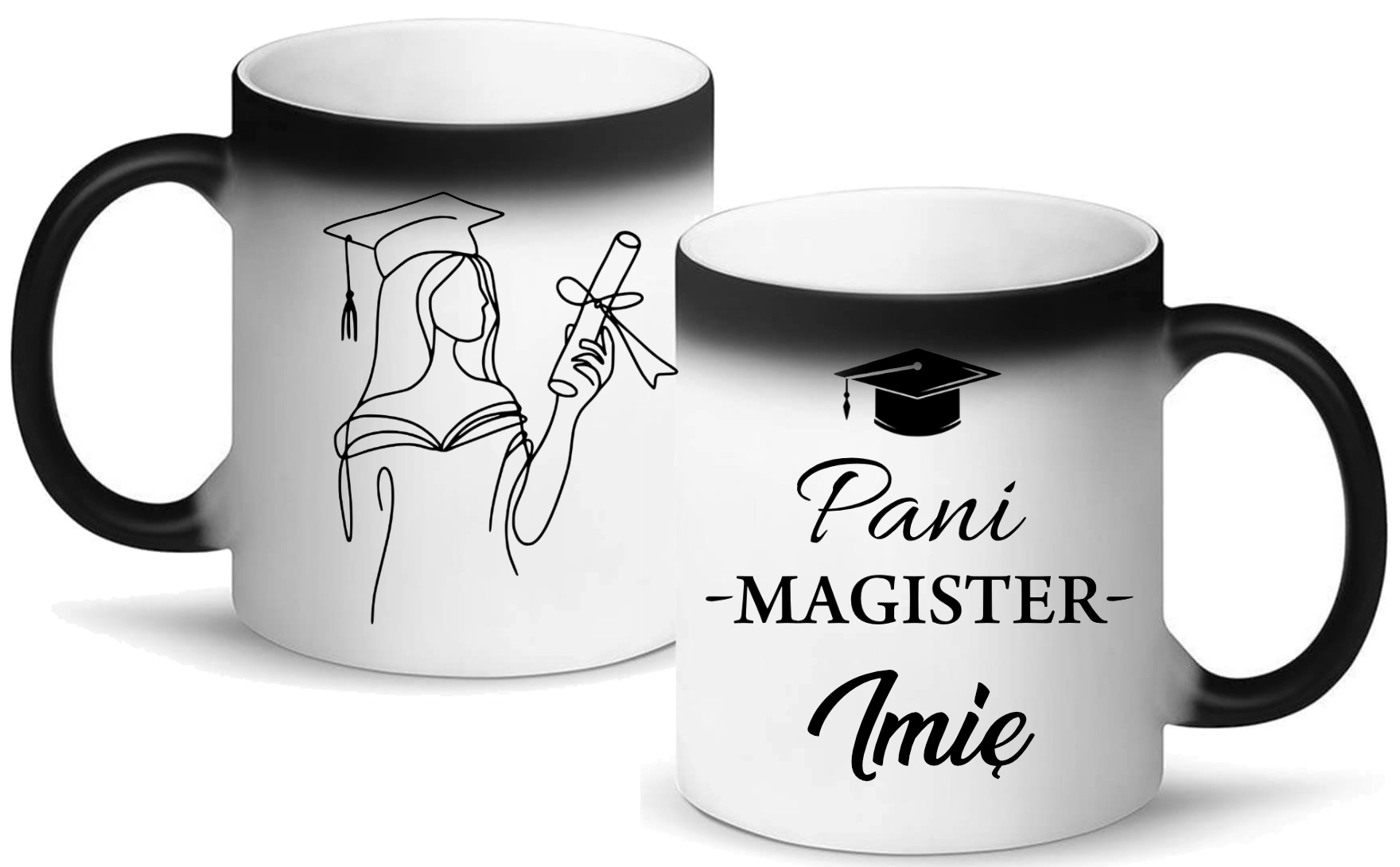 KUBEK MAGICZNY Z NADRUKIEM PREZENT PANI MAGISTER IMIĘ ORYGINALNY UPOMINEK