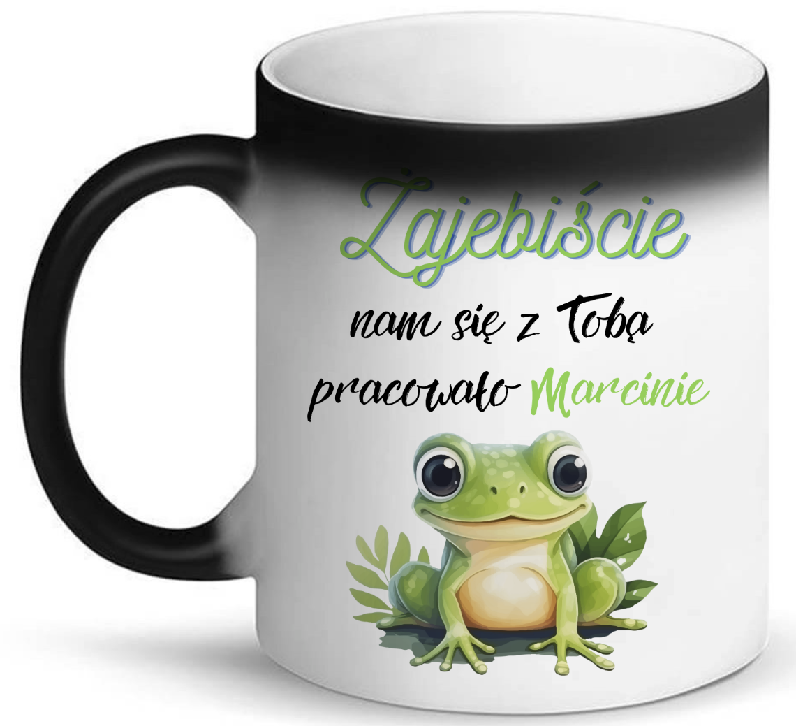 KUBEK MAGICZNY PREZENT NA POŻEGNANIE KOLEŻANKI KOLEGI Z PRACY Z IMIENIEM