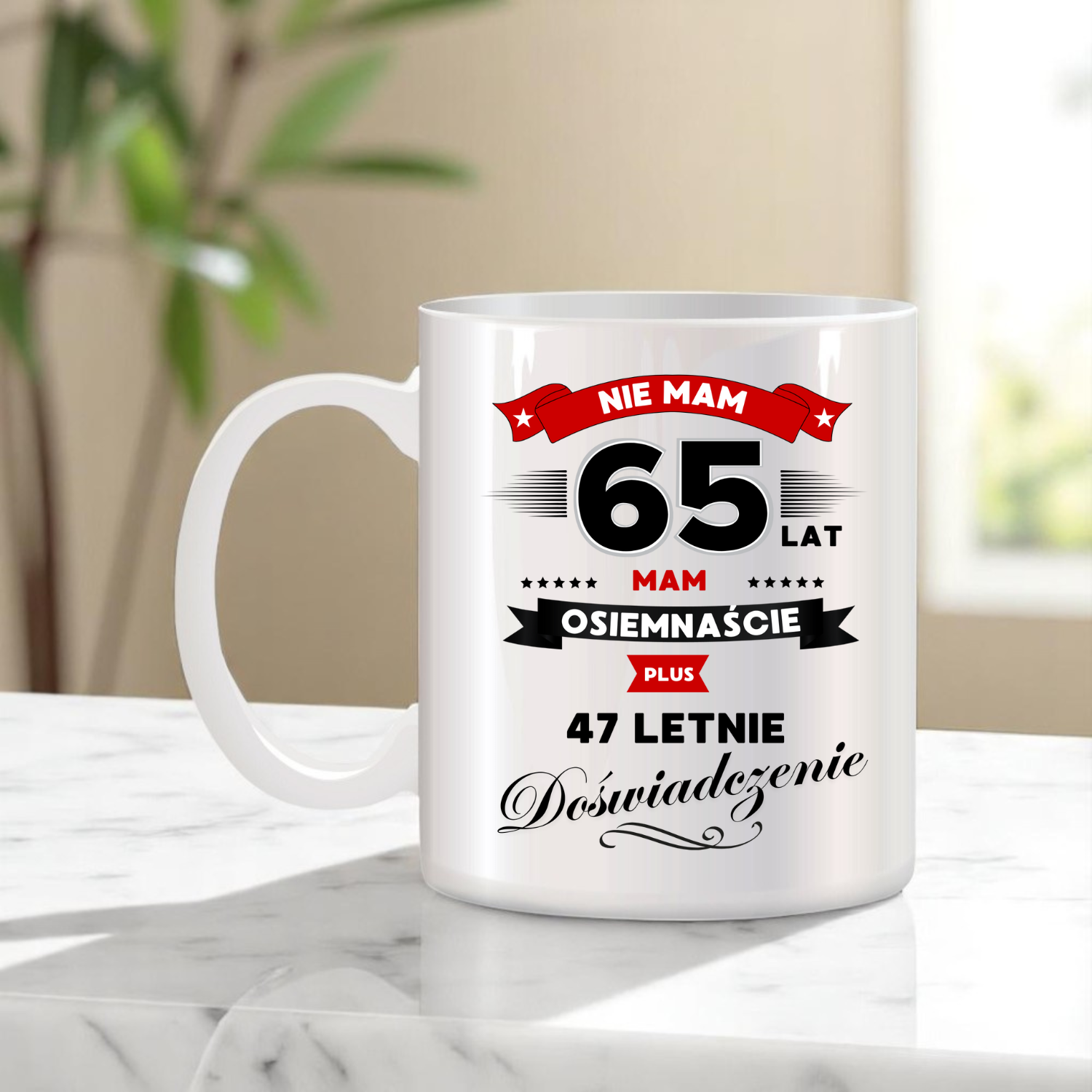 ZESTAW PODUSZKA I KUBEK ORYGINALNY PREZENT 65 LAT NA URODZINY