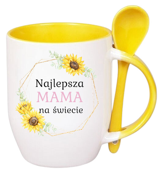 KUBEK Z ŁYŻECZKĄ PREZENT NA DZIEŃ MATKI URODZINY DLA MAMY TEŚCIOWEJ WZORY