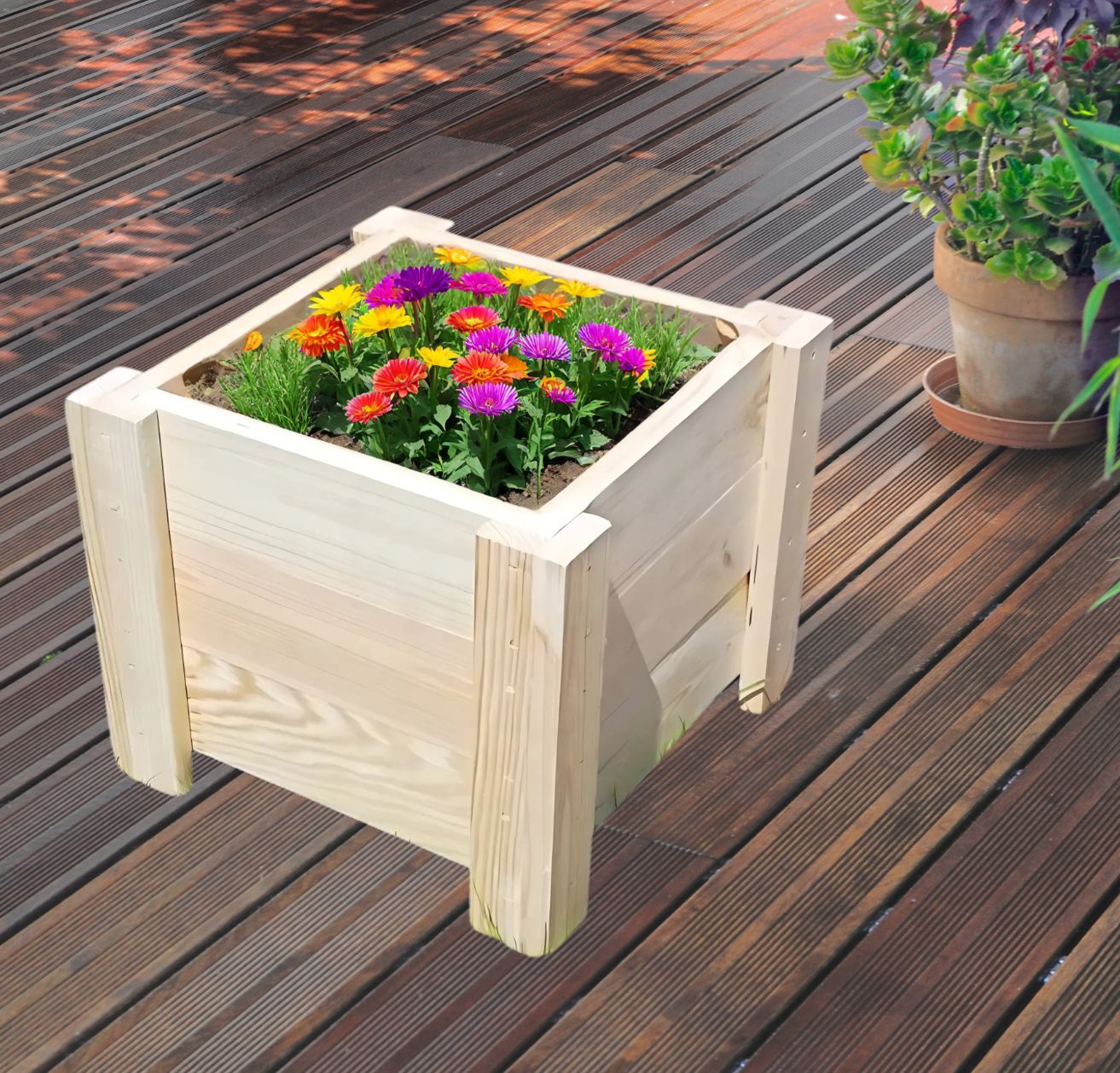 DONICA DREWNIANA OGRODOWA ZEWNĘTRZNA 35x35cm SOLIDNA SKRZYNKA NA ROŚLINY