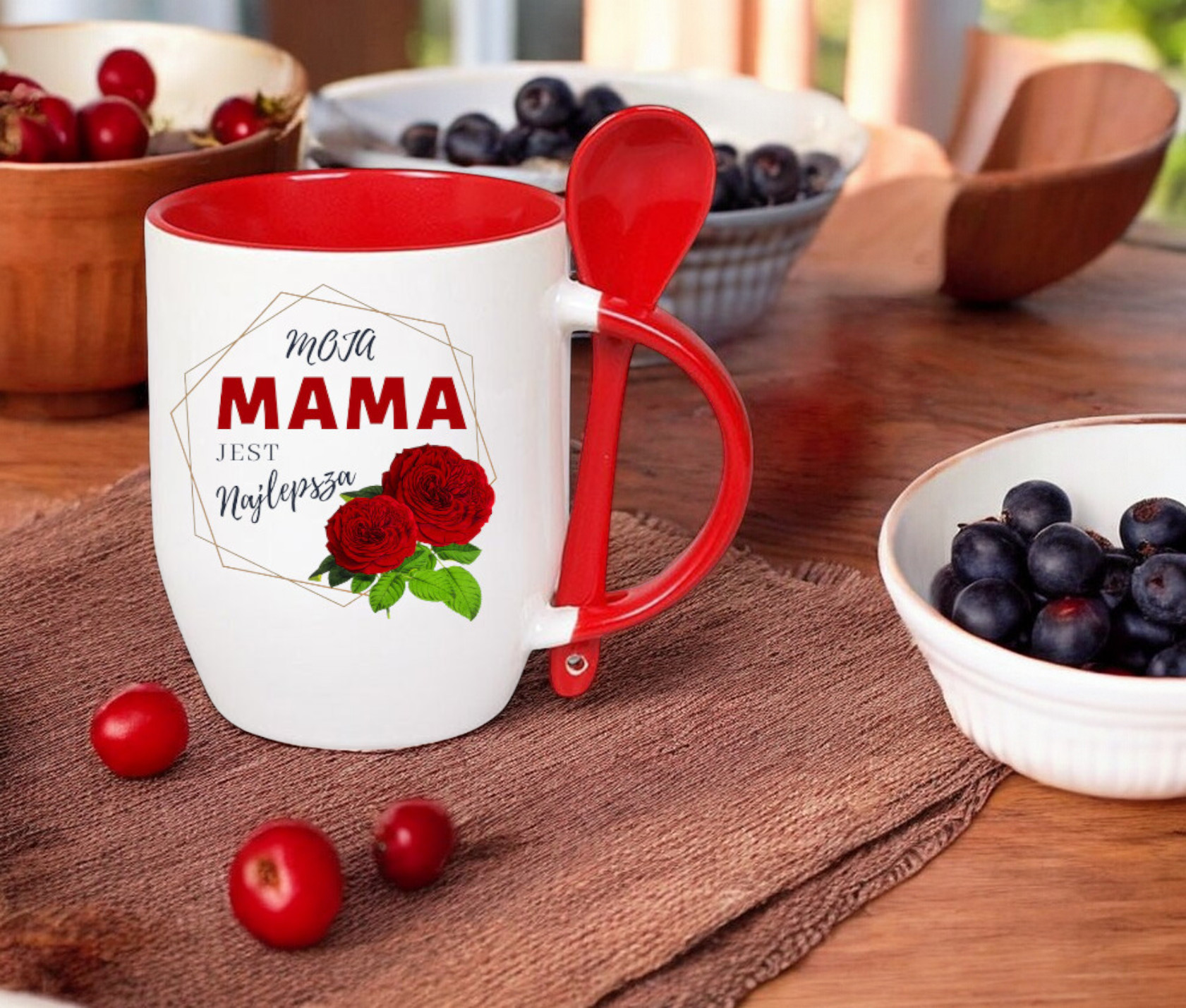KUBEK Z ŁYŻECZKĄ PREZENT NA DZIEŃ MATKI URODZINY DLA MAMY TEŚCIOWEJ WZORY