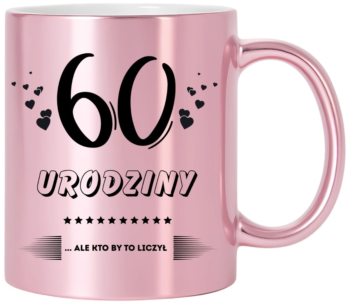KUBEK RÓŻOWY Z NADRUKIEM PREZENT NA 60 URODZINY KOBIETY KOLEŻANKI MAMY