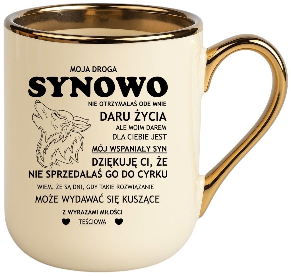 Kubek PREMIUM ze śmiesznym tekstem Synowa wyjątkowy prezent dla SYNOWEJ