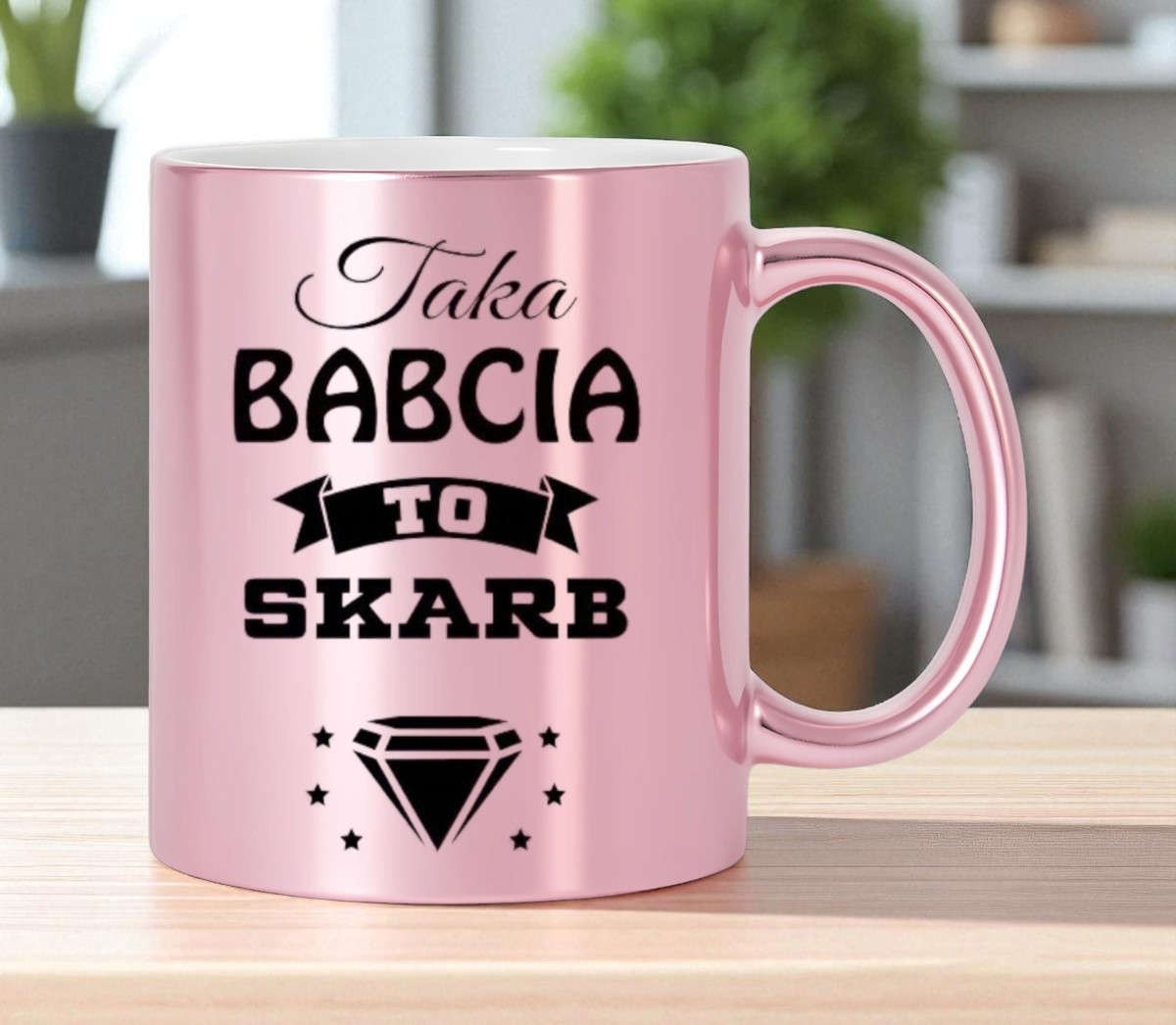 KUBEK RÓŻOWY PREMIUM Z NADRUKIEM BABCIA PREZENT DLA BABCI URODZINY IMIENINY