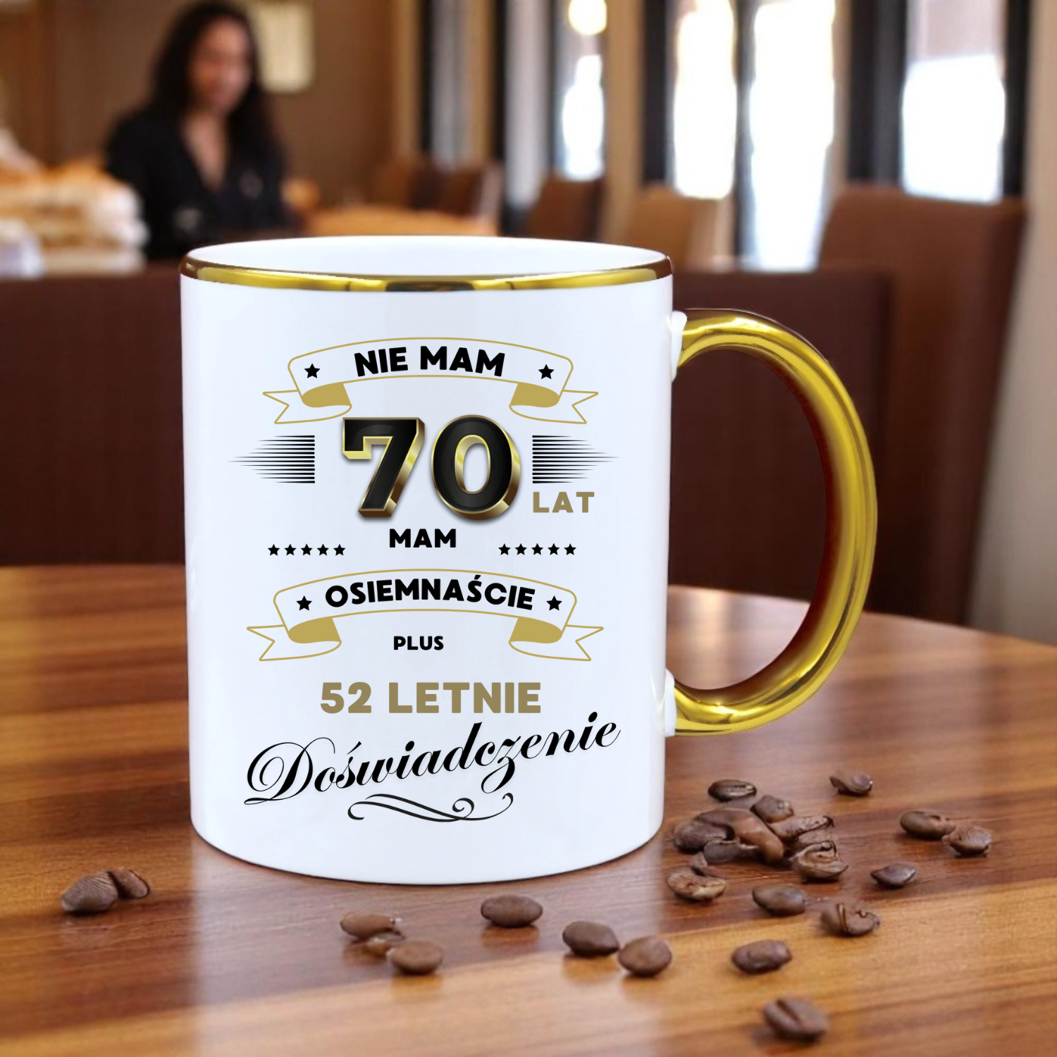 ZESTAW PODUSZKA I PIĘKNY KUBEK ORYGINALNY PREZENT 70 LAT NA URODZINY