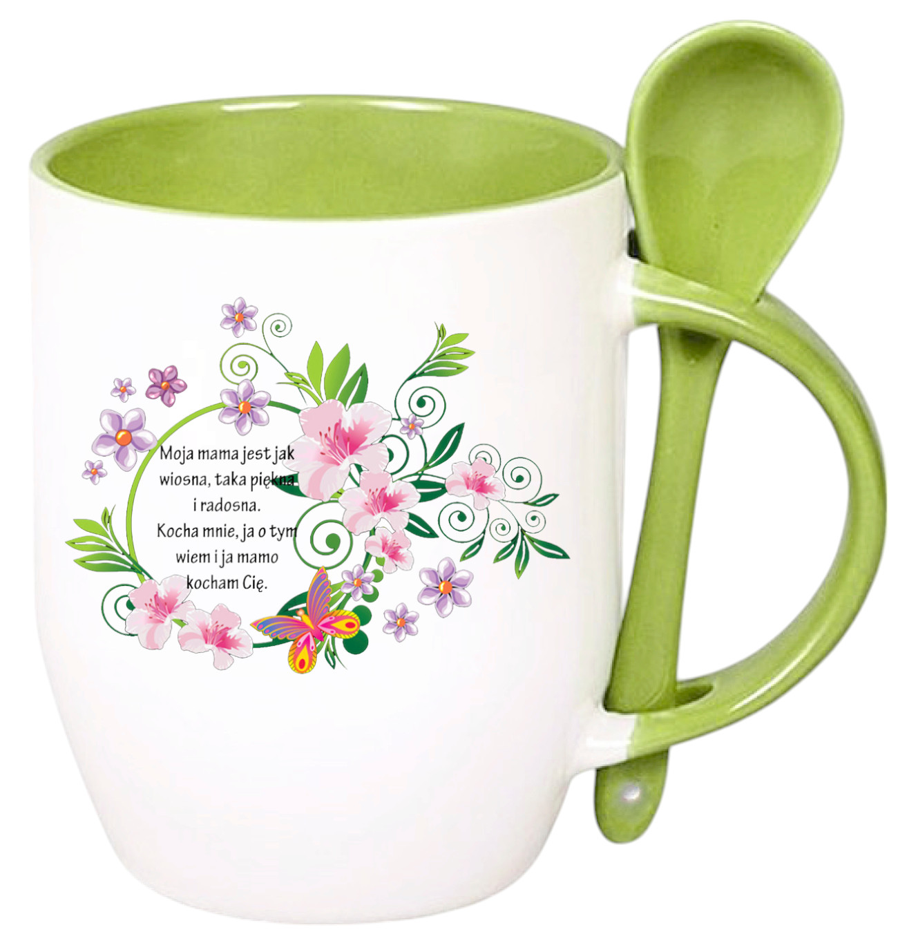 KUBEK Z ŁYŻECZKĄ PREZENT NA DZIEŃ MATKI URODZINY DLA MAMY TEŚCIOWEJ WZORY