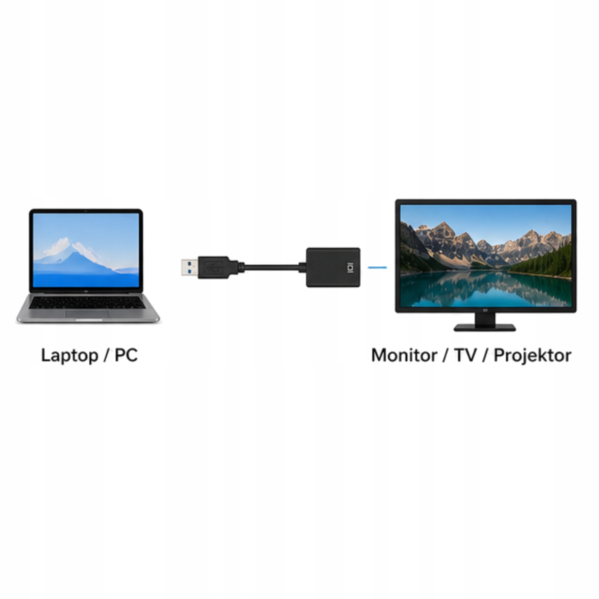 Zdjecie produktu: Adapter przejściówka USB – HDMI CZARNY WYSOKA JAKOŚĆ OBRAZU I DŹWIĘKU
