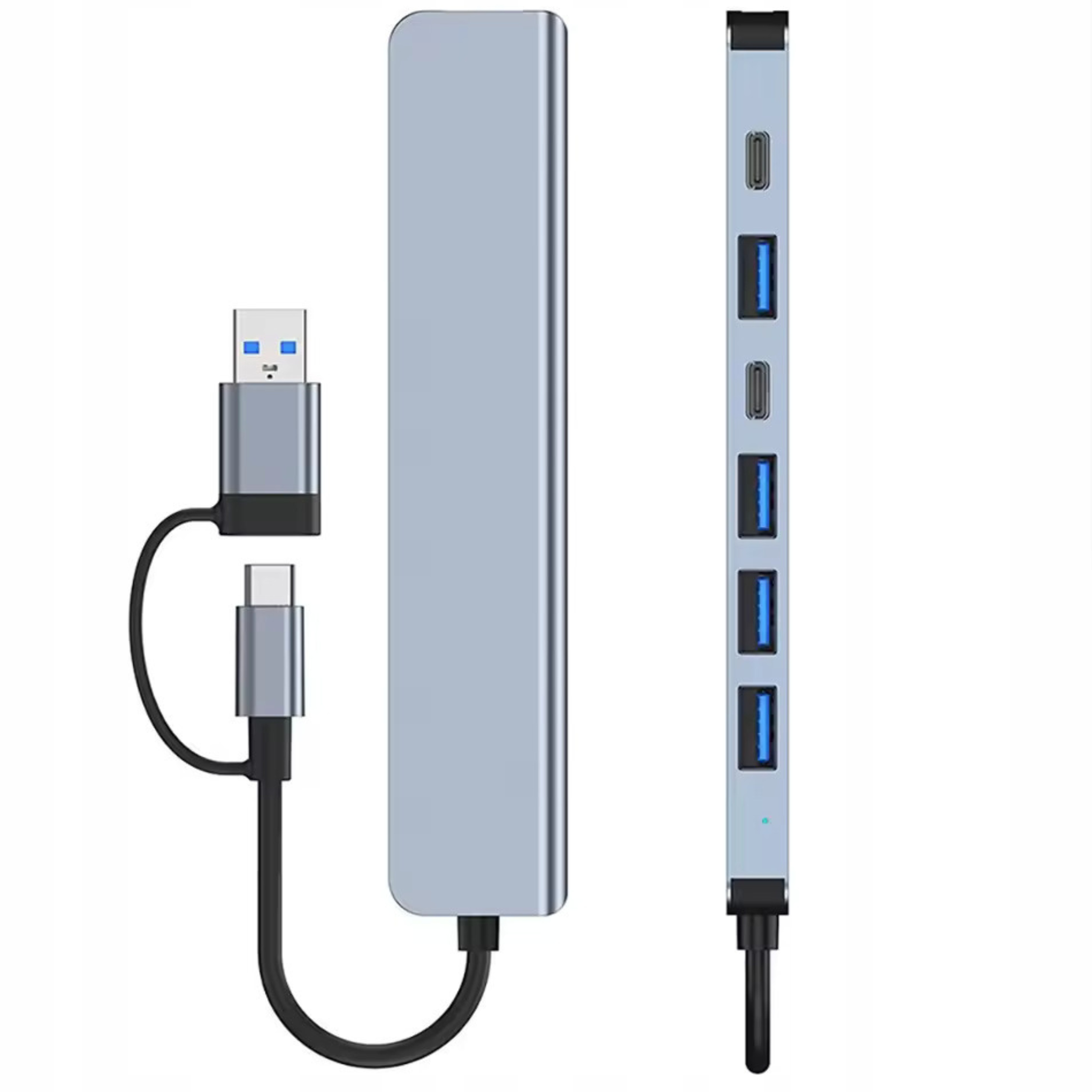 Zdjecie produktu: Adapter HUB USB-A/C 7w1 HUB USB 3.0/USB 2.0 srebrny HQ