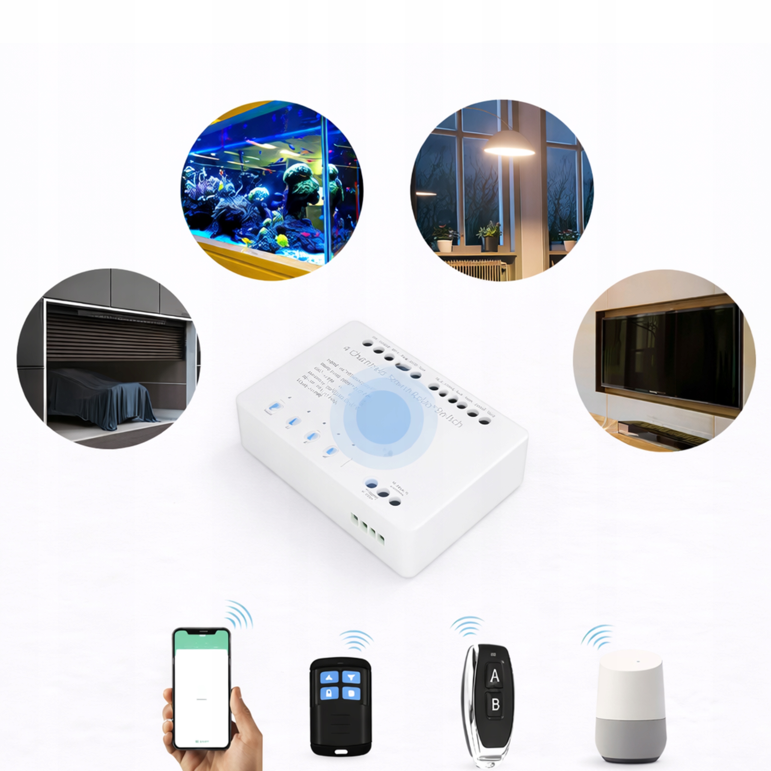 Zdjecie produktu: MODUŁ PRZEKAŹNIK WIFI TUYA 4X NO NC COM RF PILOY 433 BRAMA OŚWIETLENIE