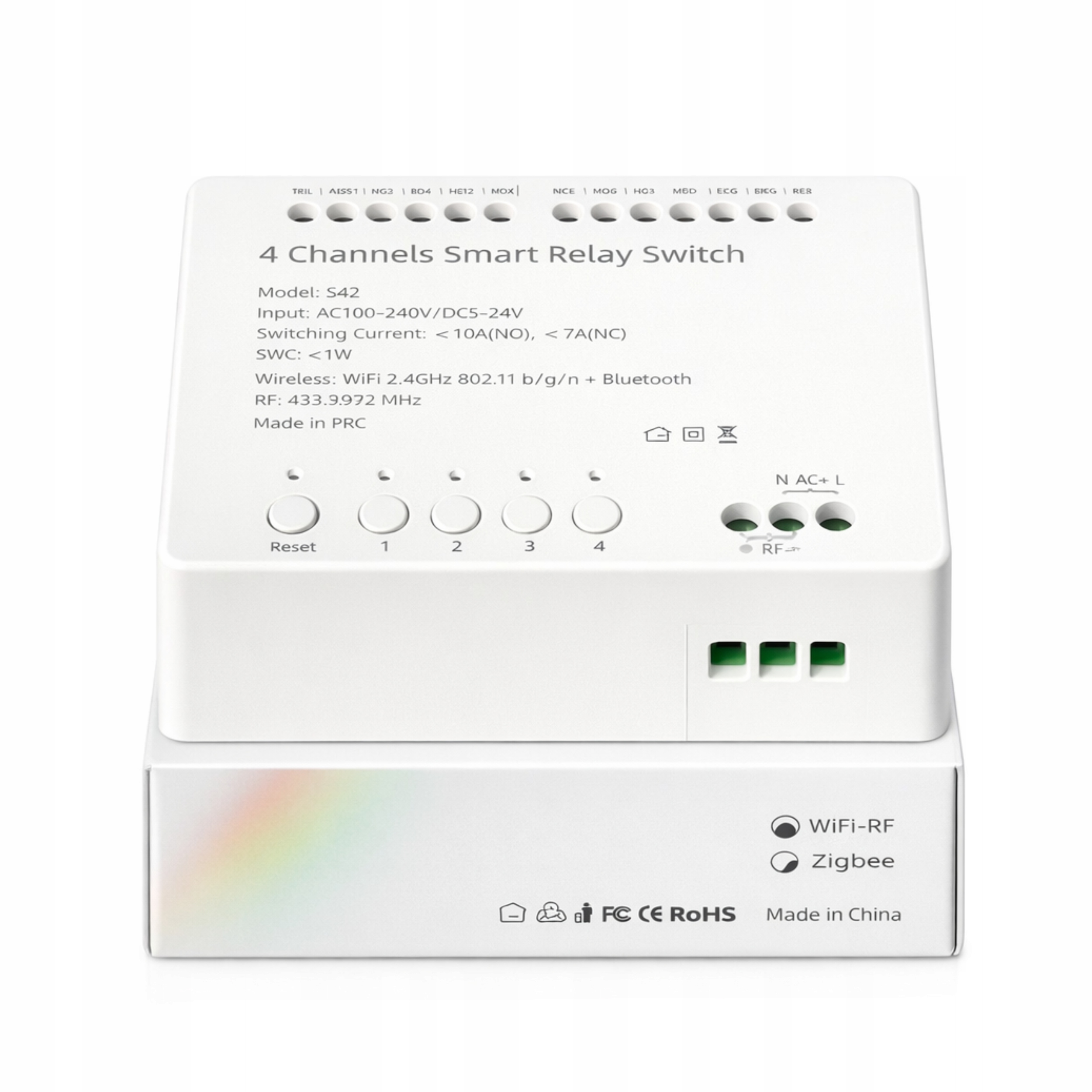 Zdjecie produktu: MODUŁ PRZEKAŹNIK WIFI TUYA 4X NO NC COM RF PILOY 433 BRAMA OŚWIETLENIE
