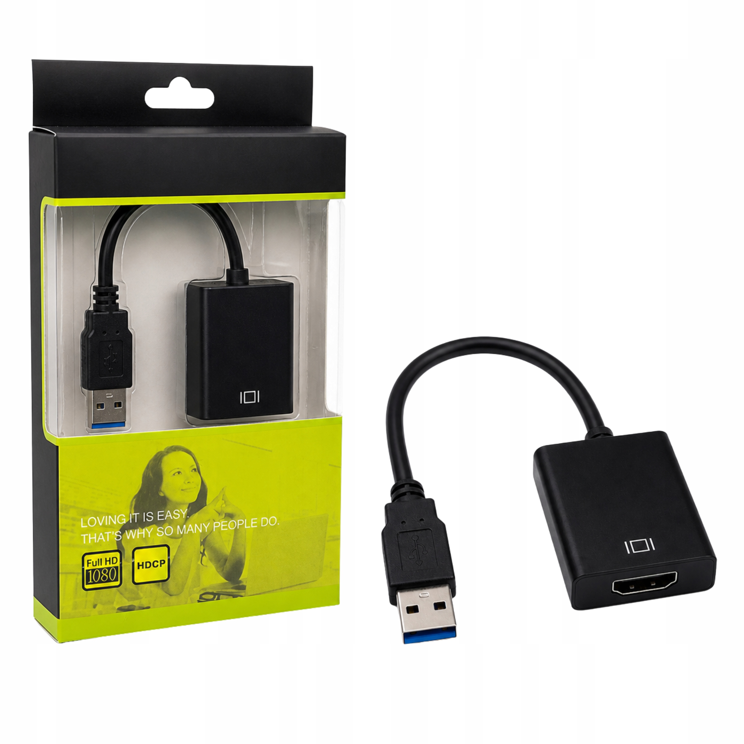 Zdjecie produktu: Adapter przejściówka USB – HDMI CZARNY WYSOKA JAKOŚĆ OBRAZU I DŹWIĘKU