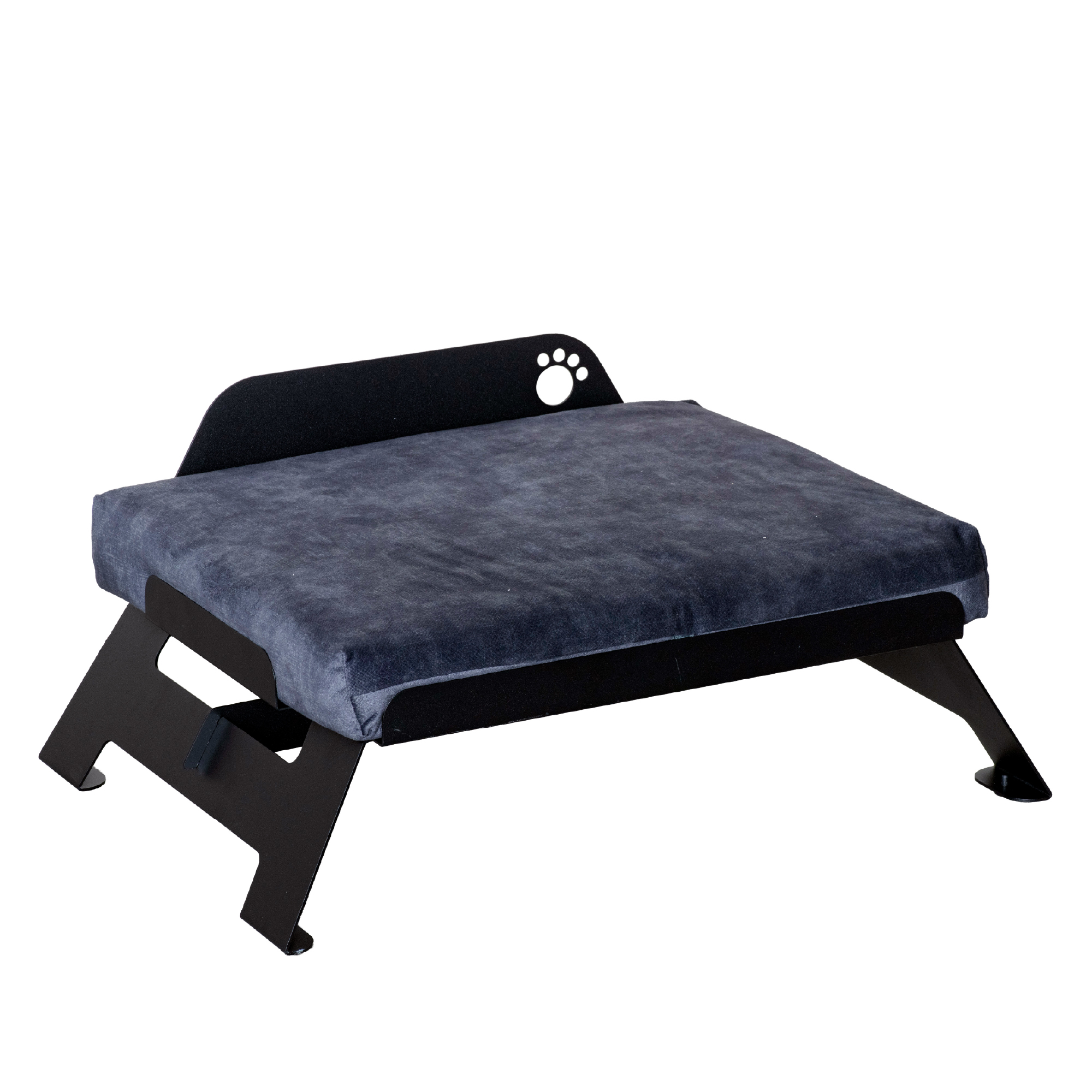 Metall Hundebett mit Kissen Schwarz 59x41 cm Pfoten-Motiv