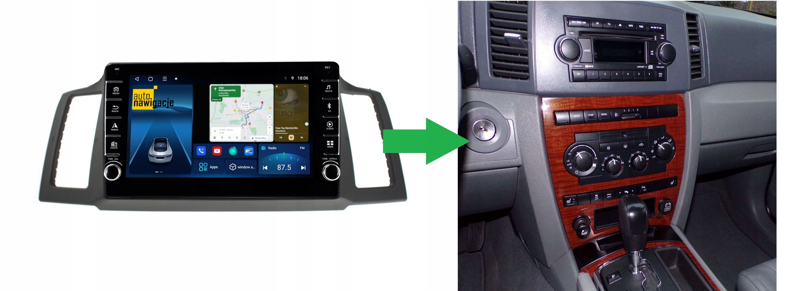 RADIO NAWIGACJA GPS JEEP GRAND CHEROKEE 2004-2007 ANDROID zamiast REC/REJ 4/64 GB