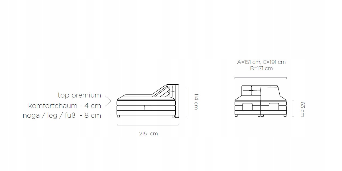ŁOŻE KONTYNENTALNE BOXSPRING SQUARE 3 BASIC 180