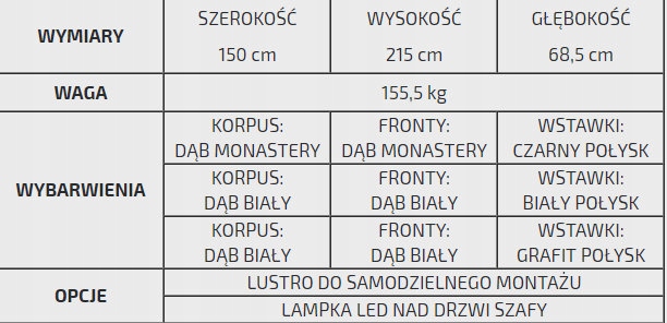 NOWOCZESNA SZAFA 150 DENVER / kolory