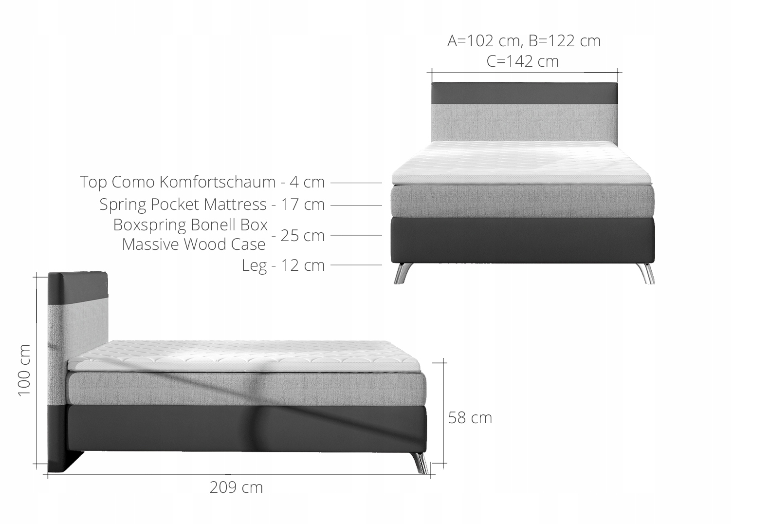 ŁÓŻKO KONTYNENTALNE PLATINUM BASIC 140x200