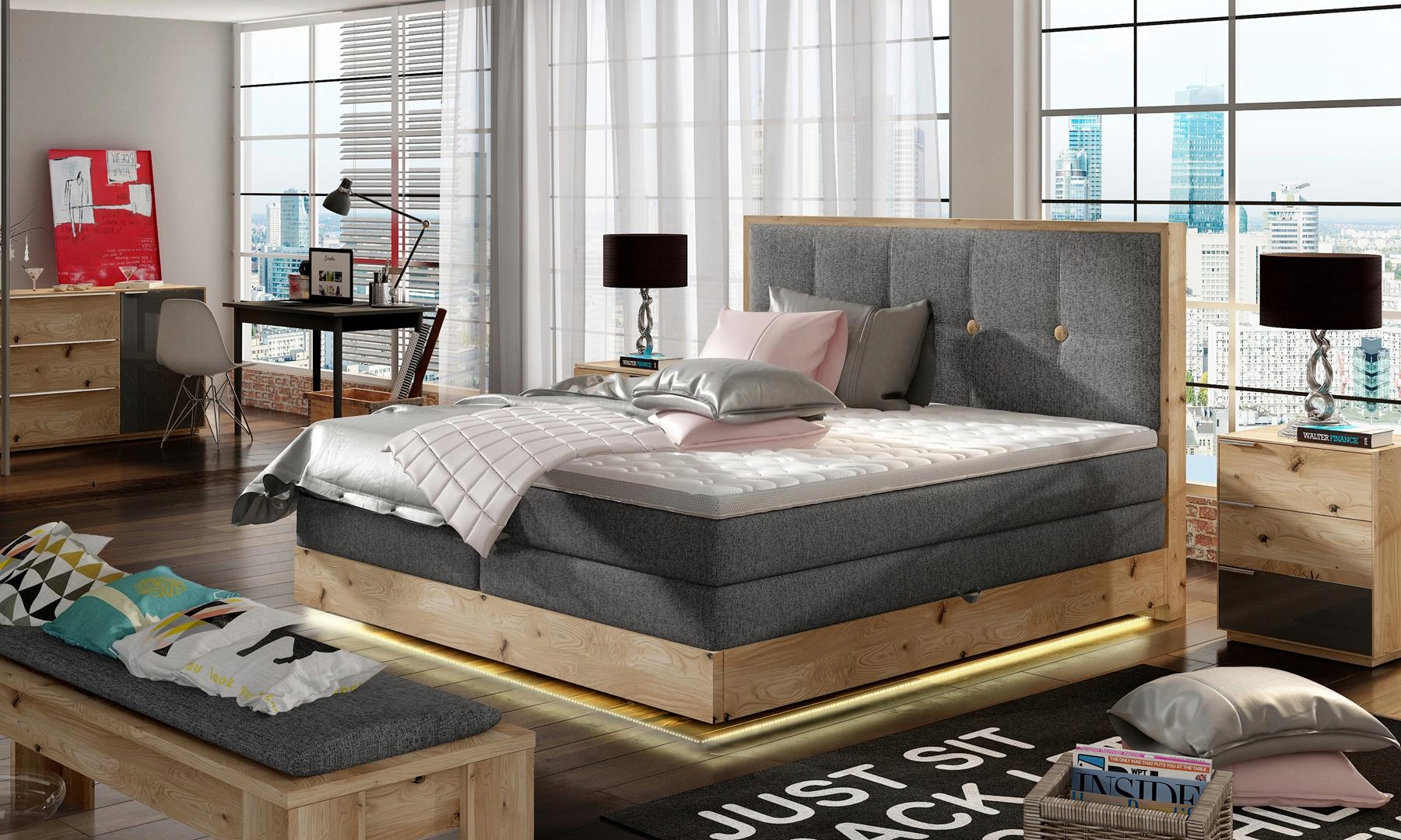 ŁÓŻKO KONTYNENTALNE BOXSPRING ETNO BASIC 180x200