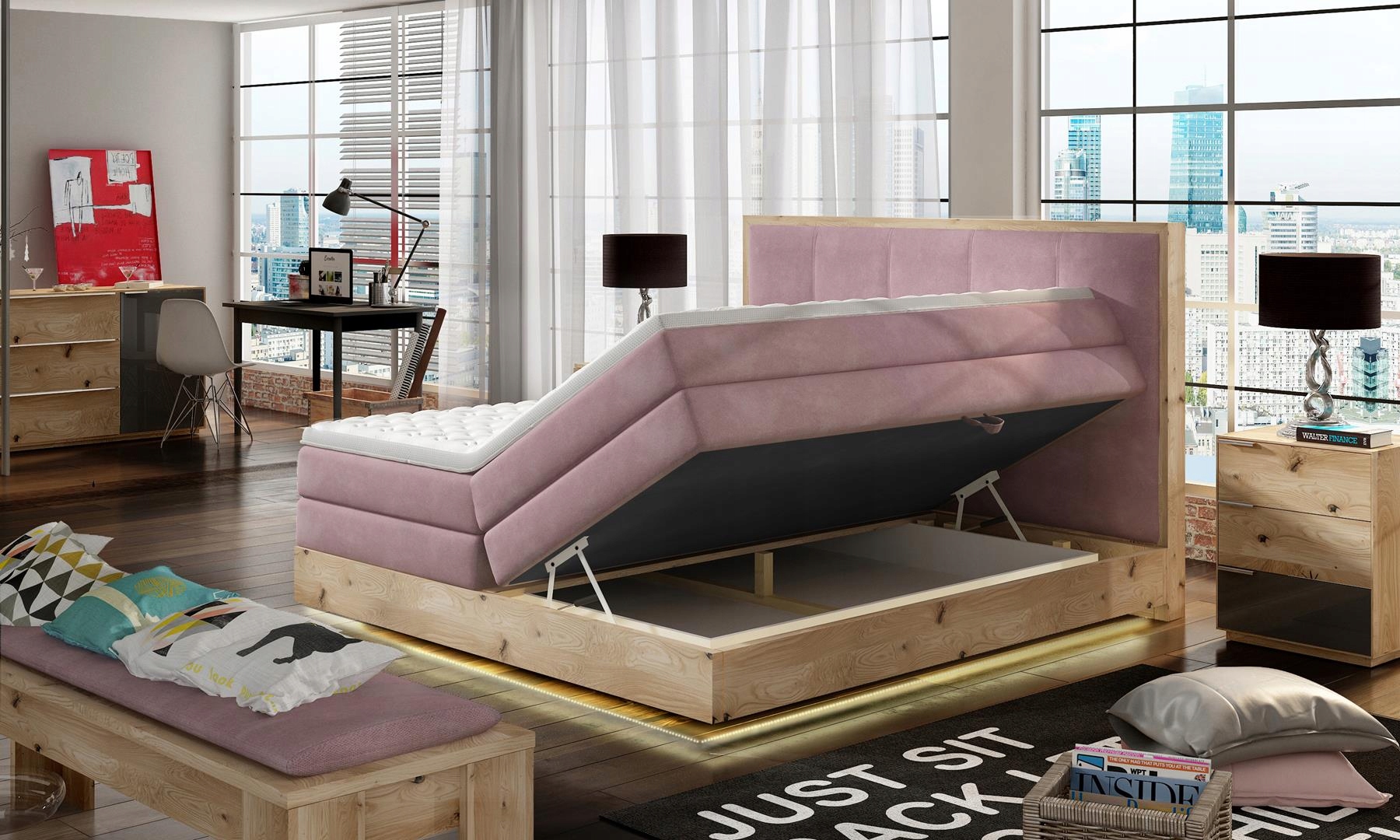 ŁÓŻKO KONTYNENTALNE BOXSPRING ETNO BASIC 160x200