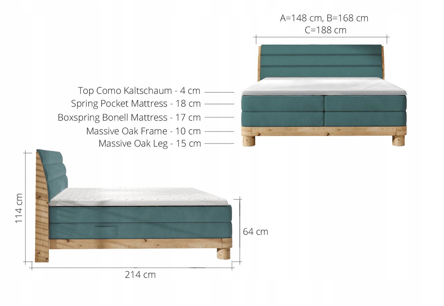 ŁÓŻKO ŁOŻE KONTYNENTALNE BOXSPRING ELENA BASIC 140