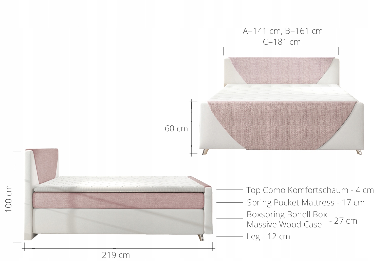 ŁÓŻKO KONTYNENTALNE BOXSPRING VELVET BASIC 140