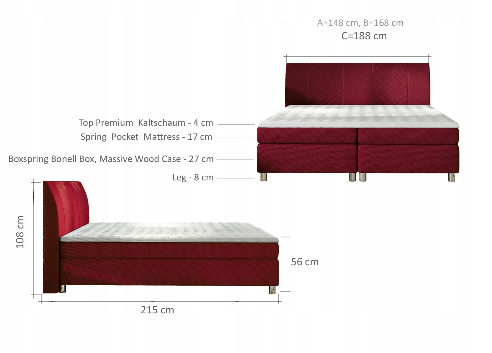ŁÓŻKO KONTYNENTALNE BOXSPRING TOLEDO BASIC 180