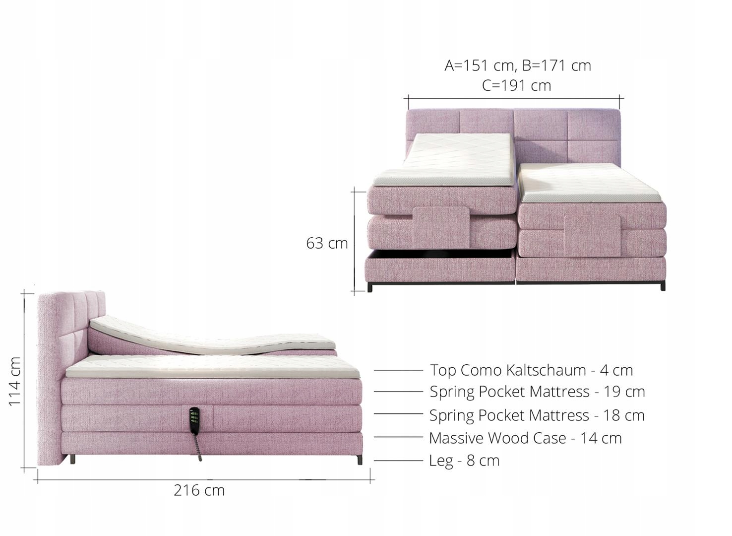 ŁÓŻKO KONTYNENTALNE BOXSPRING QUADRO BASIC 180x200