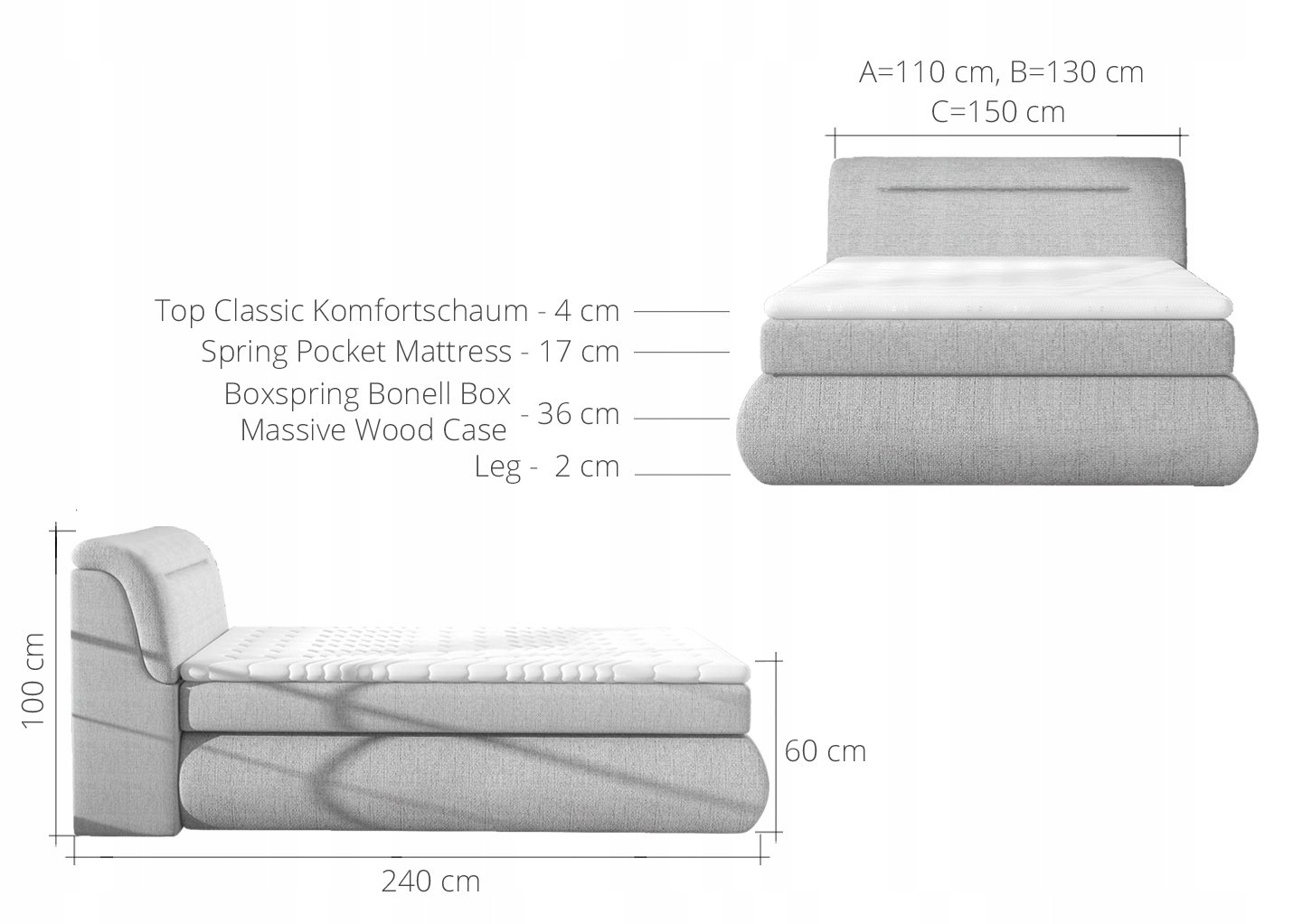 ŁÓŻKO KONTYNENTALNE BOXSPRING PULA BASIC 100x200