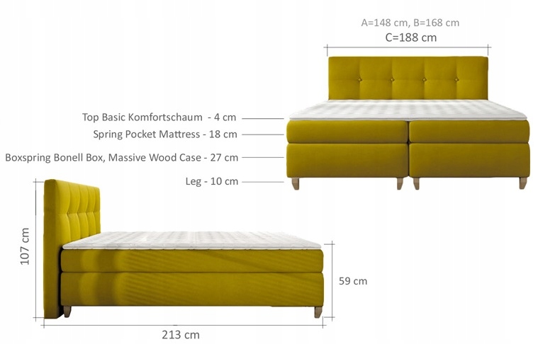 ŁÓŻKO KONTYNENTALNE BOXSPRING MALTA BASIC 180x200