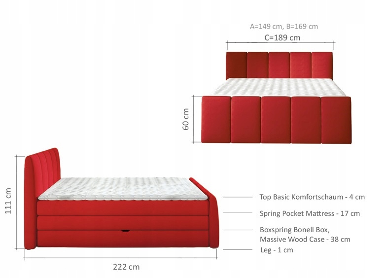 ŁÓŻKO KONTYNENTALNE BOXSPRING FRESCO BASIC 140x200