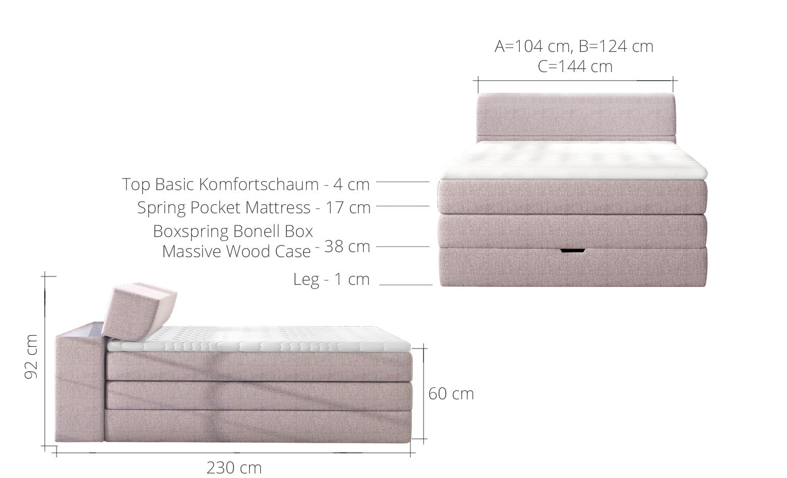 ŁÓŻKO KONTYNENTALNE BOXSPRING AQUA BASIC 140x200