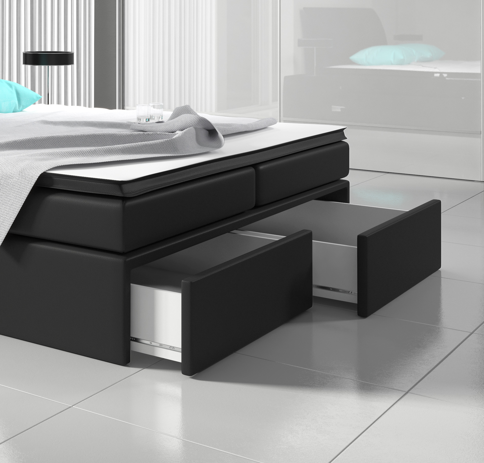 ŁÓŻKO BOXSPRING INTER 180 TYP 3 -SZUFLADY Z PRZODU