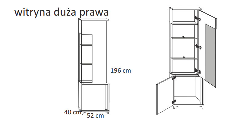 WITRYNA MARCO 52x196 PRAWA / 2 kolory - Połysk LED