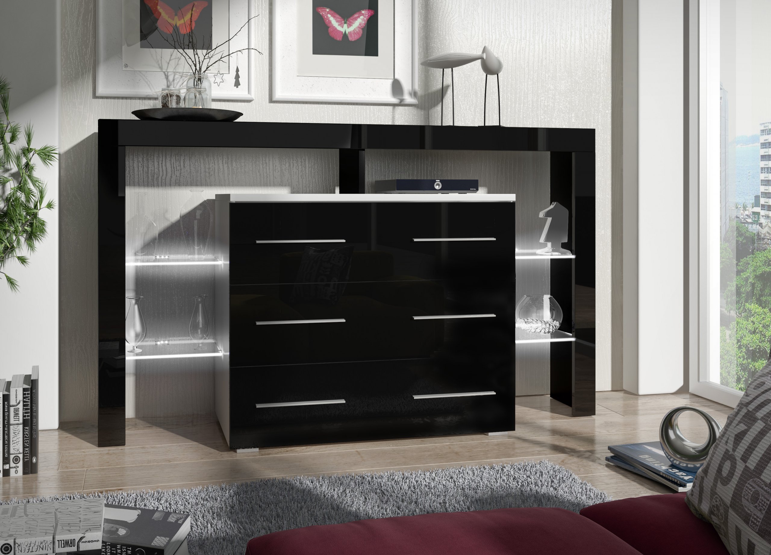 Nowoczesna Komoda RIVA PLUS / POŁYSK! LED GRATIS!