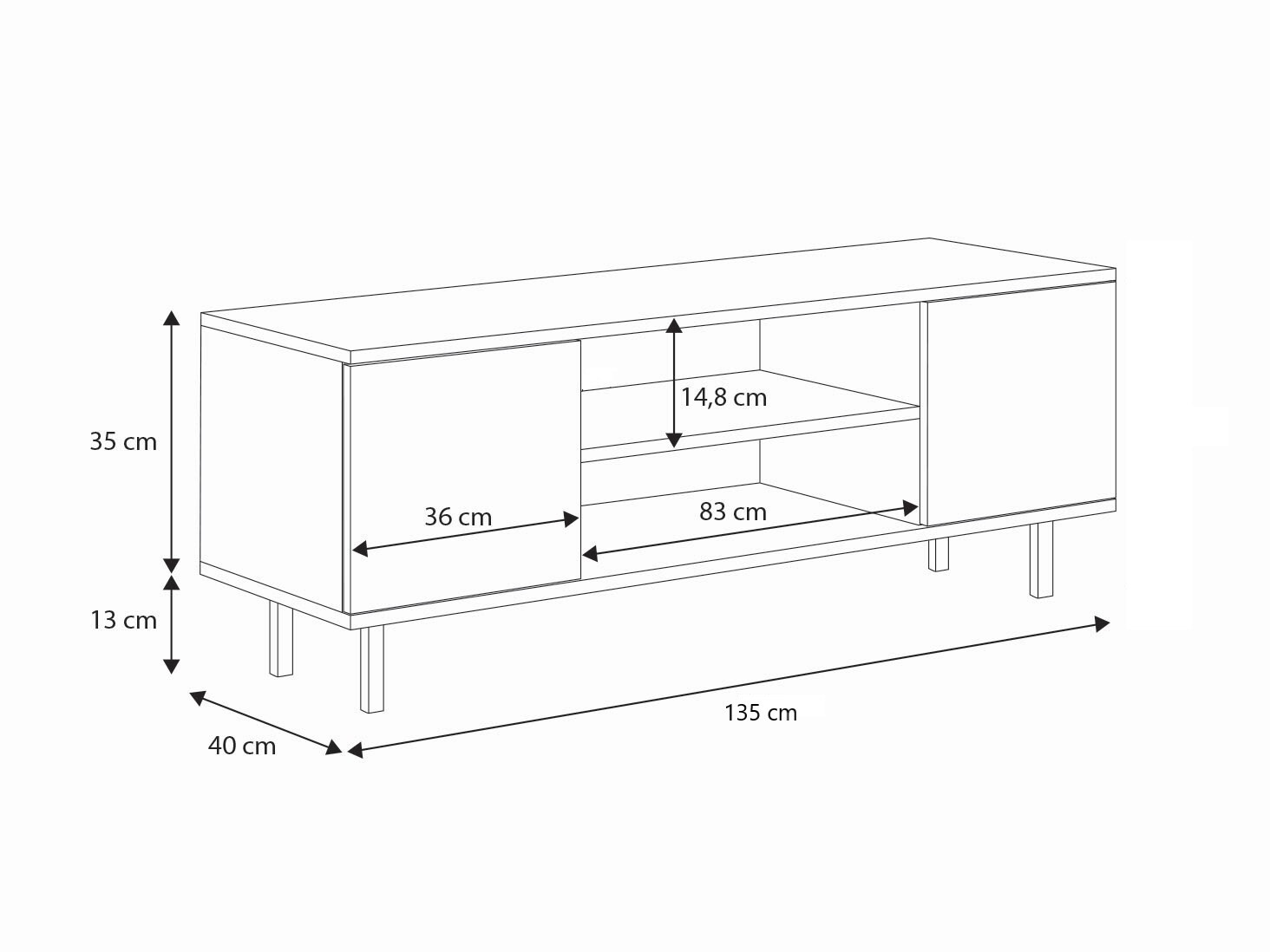 Szafka RTV 135 cm Kaszmir, nogi złote