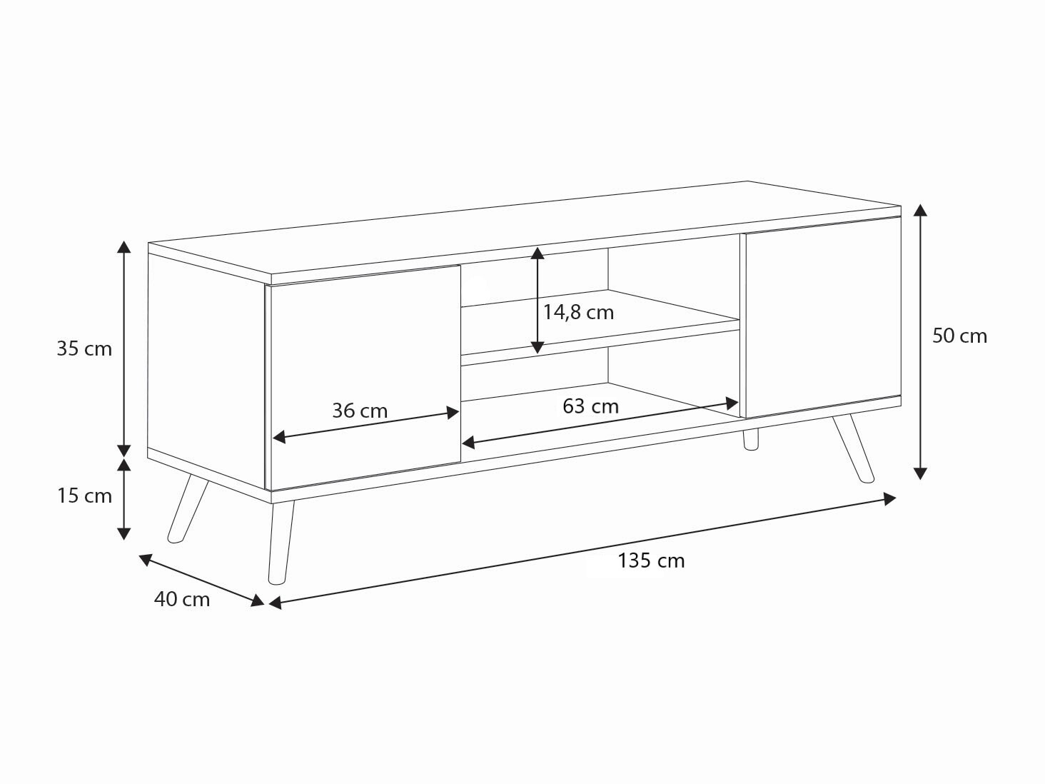 Szafka RTV 135 cm skandynawska dąb craft złoty