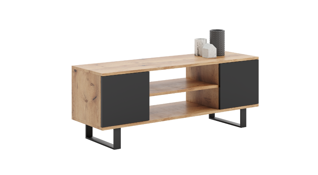 TV galdiņš Focus 155 cm cabinet - metal legs ozols craft - melns