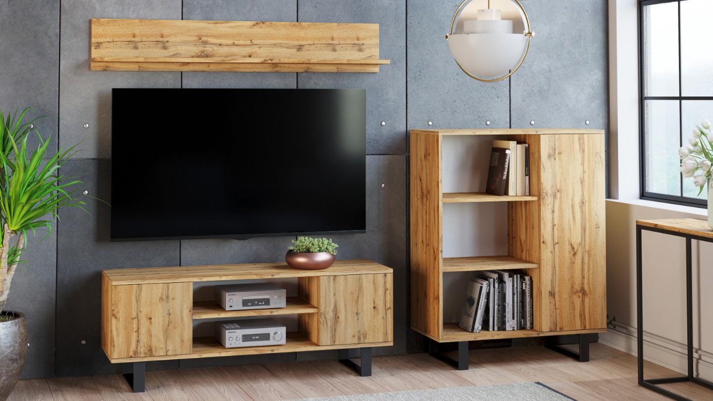 Szafka RTV 155 cm loft dąb craft złoty