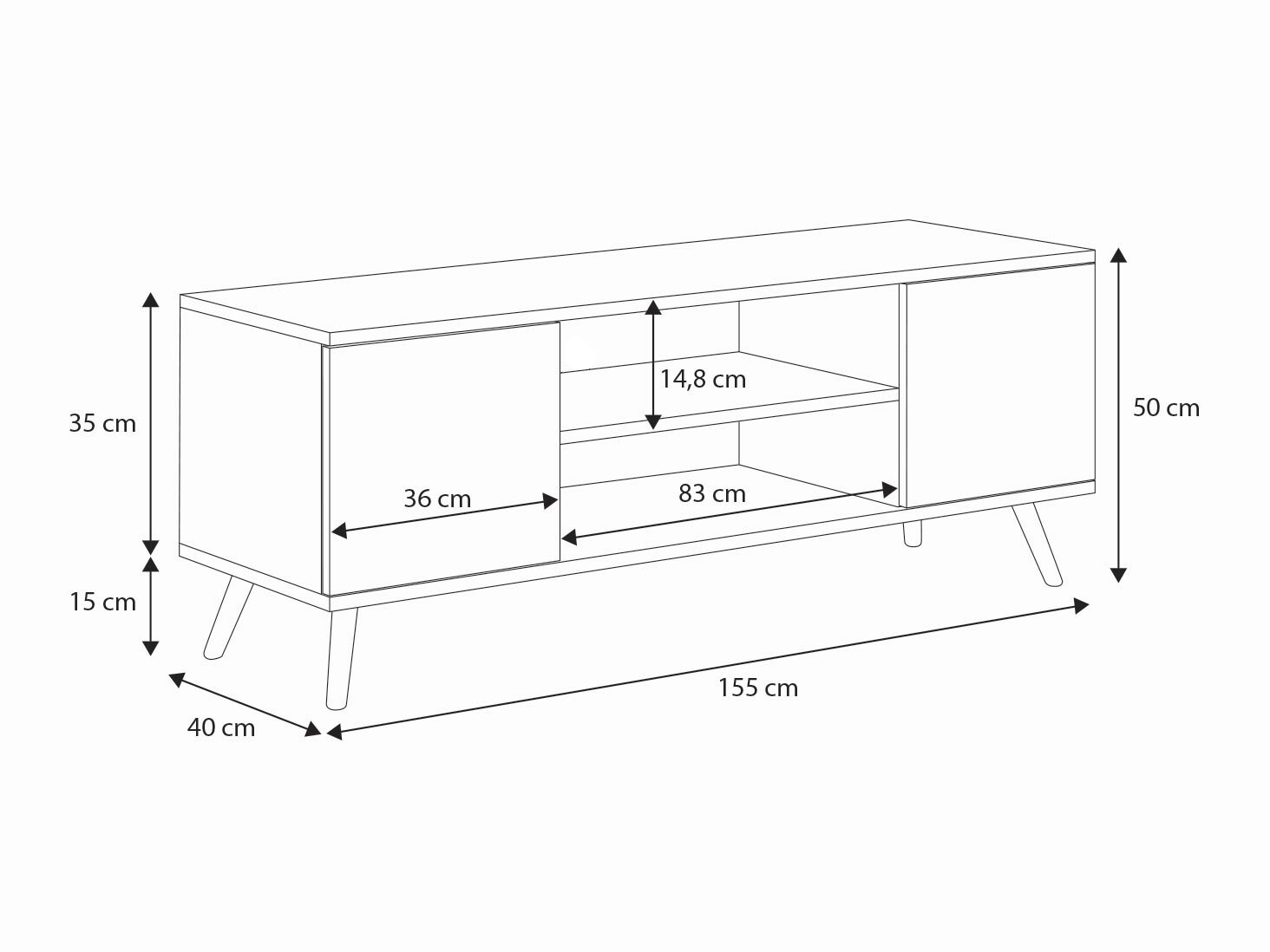 Szafka RTV 155 cm skandynawska dąb craft złoty - biel