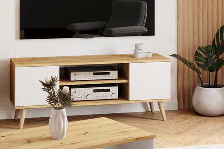 Szafka RTV Focus 155 cm Dąb artisan biały