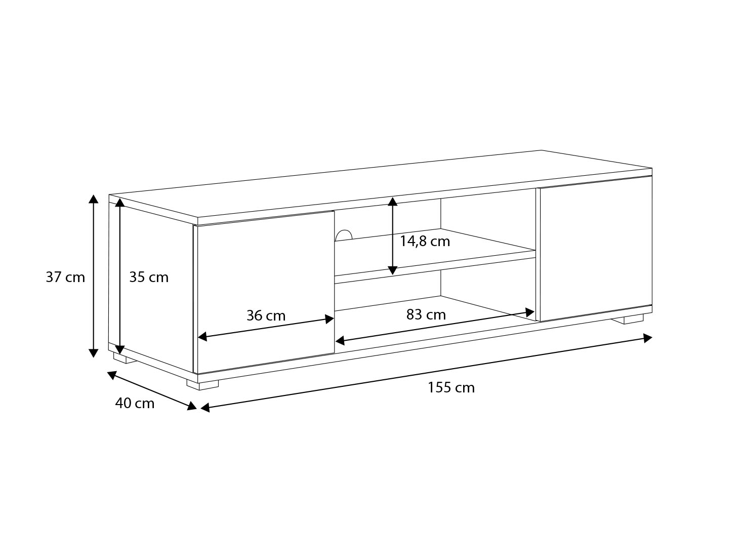 Szafka RTV 155 cm skandynawska biała nogi tworzywo